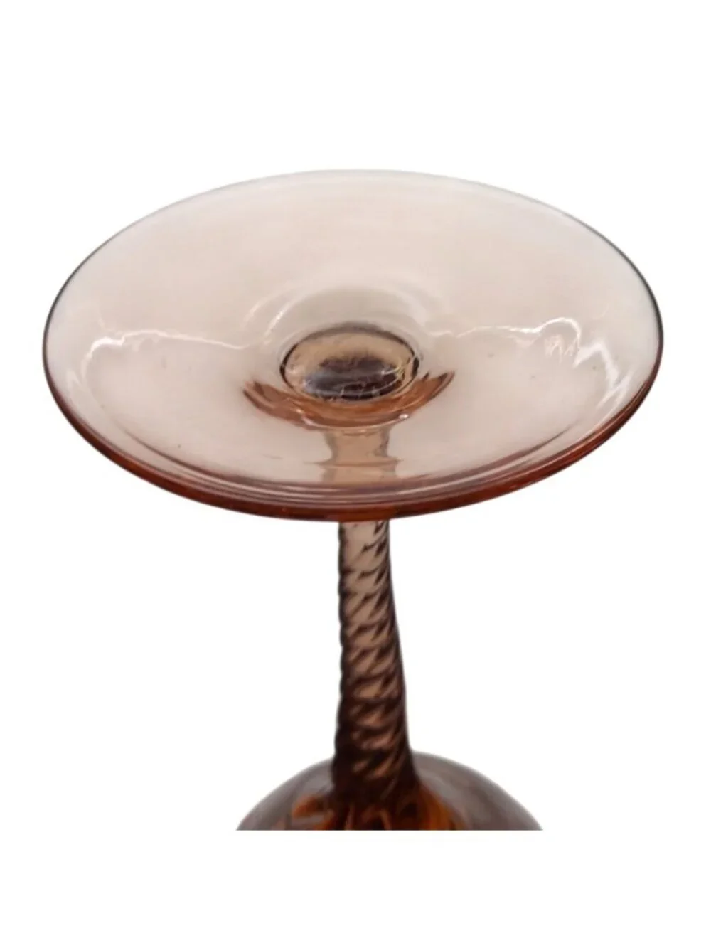 Hand Blown Glass Candle Holder Vase Pink Optic Swirl Twist Stem 12.5
